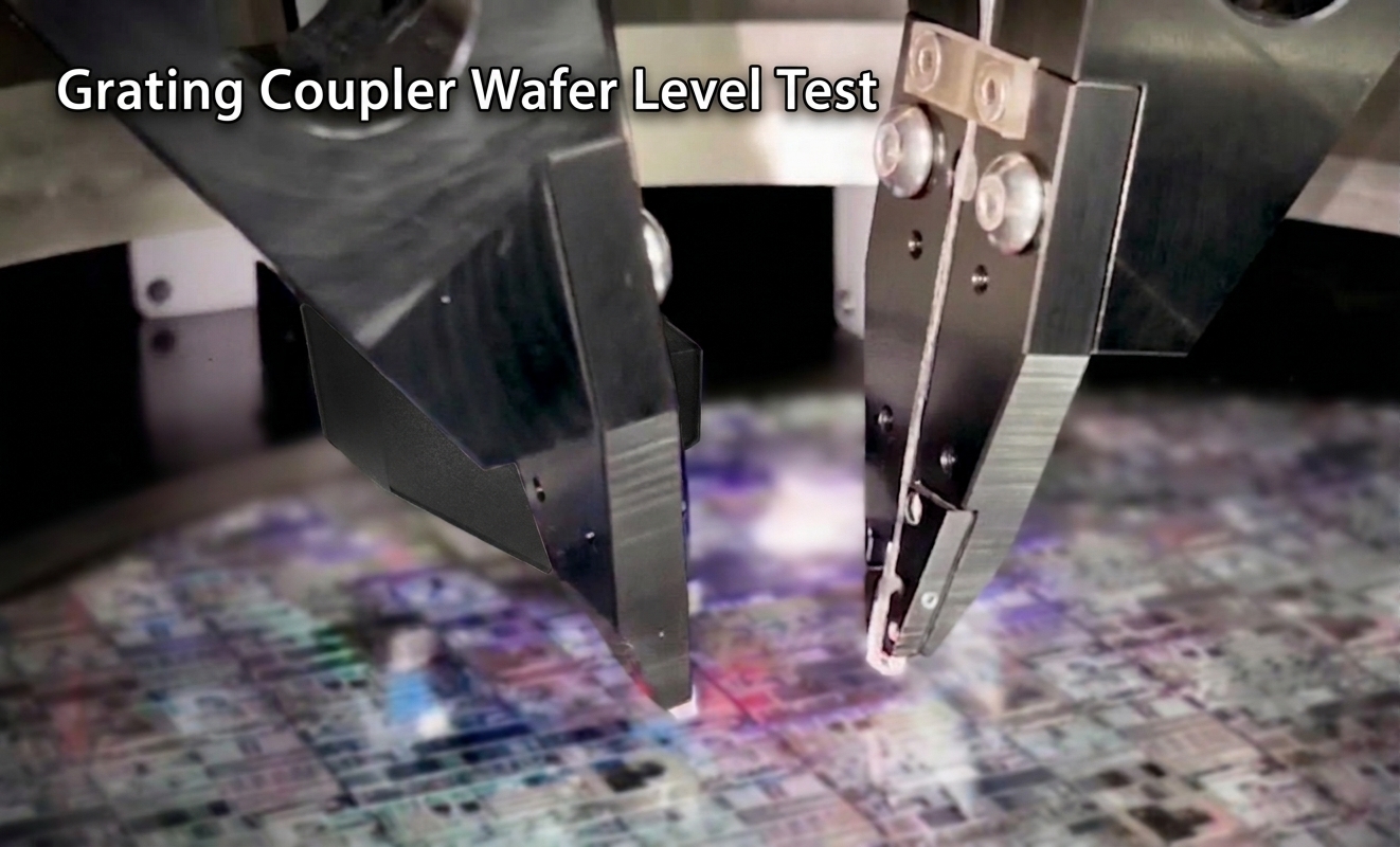 Optical probes positioned above a silicon photonics wafer for grating-coupler wafer-level testing
